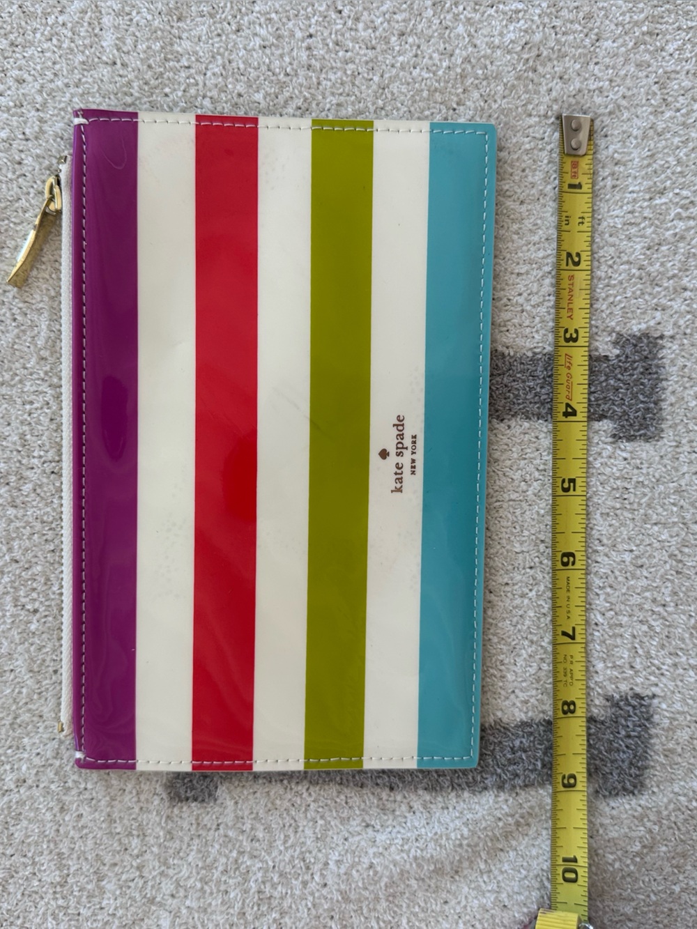 kate spade Multicolor Glossy Stripe Zip Pouch - Turquoise, Lime, Red, Purple